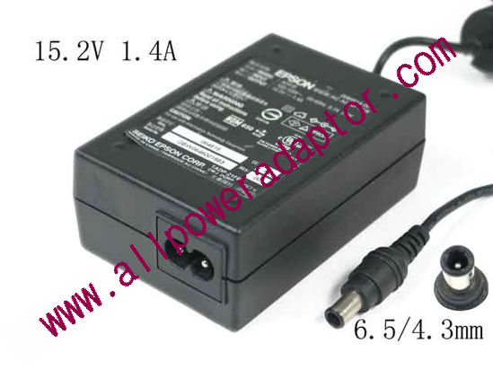 Epson A241B AC Adapter 13V-19V 15.2V 1.4A, 6.5/4.3mm With Pin, 2-Prong, New