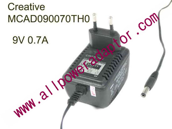 Creative MCAD090070TH0 AC Adapter - NEW Original 9V 0.7A, 5.5/2.1mm, EU 2-Pin, New - Click Image to Close