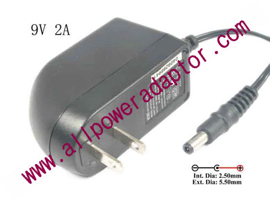 Sunny SYS1298-1509-W2 AC Adapter - NEW Original 9V 2A, Barrel 5.5/2.5mm, US 2-Pin Plug - Click Image to Close