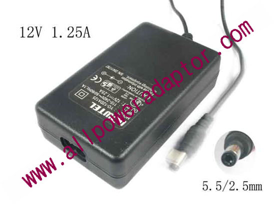 Other Brands DOWTEL AC Adapter - NEW Original YO-12DA125, 12V 1.25A, 5.5/2.5mm, 2-Prong, New - Click Image to Close