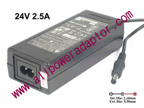 Delta Electronics EADP-60FB AC Adapter- Laptop 24V 2.5A, Barrel 5.5/2.1mm, 2-Prong - Click Image to Close
