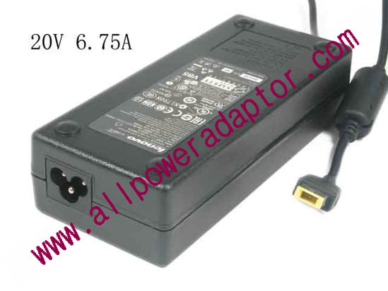 Lenovo AC Adapter- Laptop 20V 6.75A, Rectangular Tip, 3-Prong, New - Click Image to Close