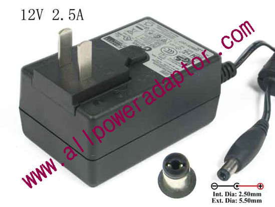 APD / Asian Power Devices WA-30B12 AC Adapter - NEW Original 12V 2.5A, Barrel 5.5/2.5mm, US 2-Pin Plug, New