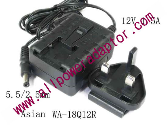 APD / Asian Power Devices WA-18Q12R AC Adapter - NEW Original 12V 1.5A, Barrel 5.5/2.5mm, UK 3-Pin Plug, New - Click Image to Close