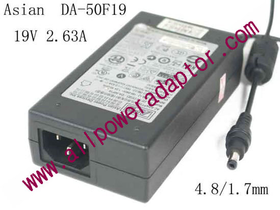 APD / Asian Power Devices DA-50F19 AC Adapter- Laptop 19V 2.63A, Barrel 4.8/1.7mm, IEC C14 - Click Image to Close