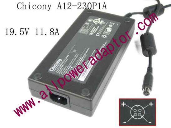 Chicony A12-230P1A AC Adapter- Laptop 19.5V 11.8A, 4P P1