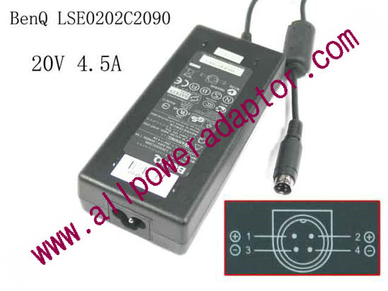 BenQ Common Item (BenQ) AC Adapter- Laptop 20V 4.5A, 4P P1= - Click Image to Close