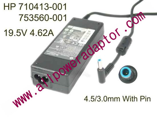 HP AC Adapter (HP) AC Adapter- Laptop 19.5V 4.62A, 4.5/3.0mm WP, 3P - Click Image to Close