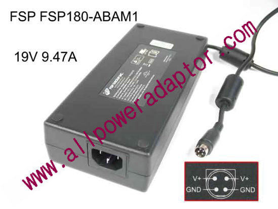 FSP Group Inc FSP180-ABAM1 AC Adapter- Laptop FSP180-ABAM1, 19V 9.47A, 4-Pin Din, IEC C14