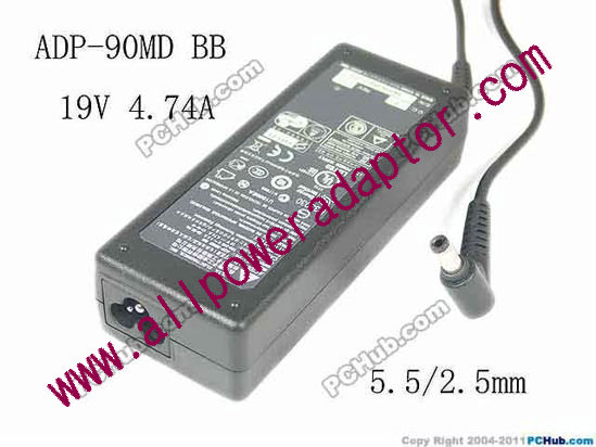 Delta Electronics ADP-90MD AC Adapter- Laptop 19V 4.74A, Barrel 5.5/2.5mm, 3-Prong, Used - Click Image to Close