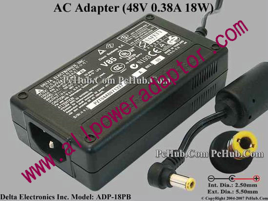 Delta Electronics ADP-18PB AC Adapter 48V 0.38A, 5.5/2.5mm, C14 - Click Image to Close