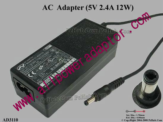 PI AD3110 AC Adapter 5V-12V 5V 2.4A, 4.0/1.7mm, 2-prong - Click Image to Close