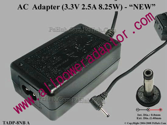 HP AC Adapter 5V-12V 3.3V 2.5A 8W, Barrel 2.5/0.7mm, 2-Prong, New - Click Image to Close