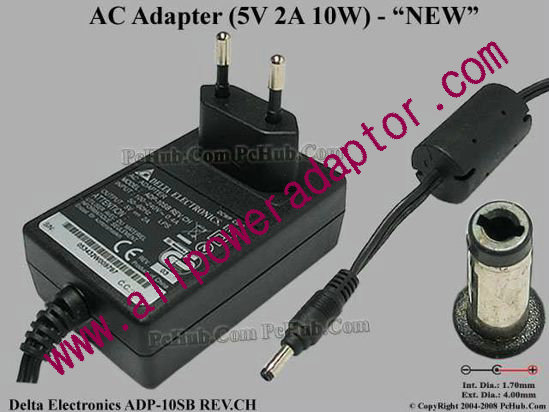 Delta Electronics ADP-10SB REV.CH AC Adapter 5V-12V 5V 2A 10W, 1.7/4.0mm, Eu Pluge, New - Click Image to Close