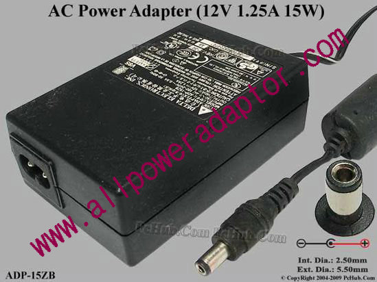 Delta Electronics ADP-15ZB AC Adapter 5V-12V 12V 1.25A, Barrel 5.5/2.5mm, 2-Prong