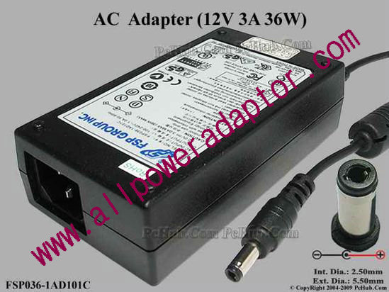 FSP Group Inc FSP036-1AD101C AC Adapter 5V-12V 12V 3A 5.5/2.5mm , IEC C14, New