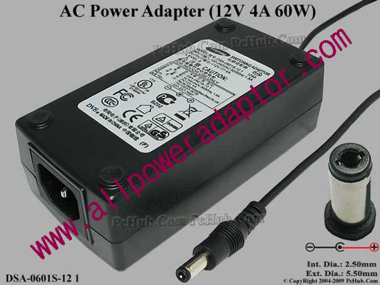 Samsung Laptop AC Adapter 5V-12V 12V 4A, 5.5/2.5mm 12mm Length, C14