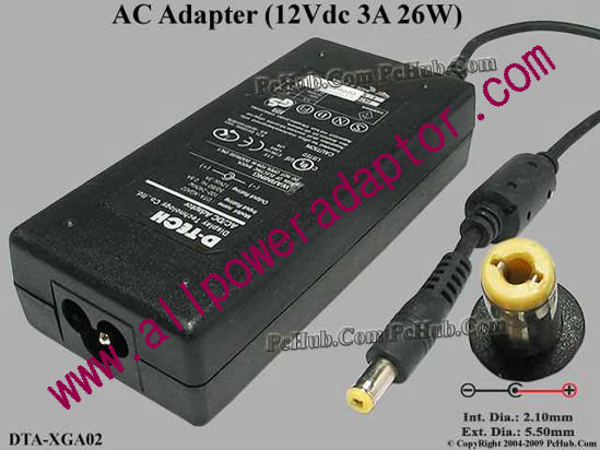 D-TECH AC Adapter 5V-12V DTA-XGA02, 12Vdc 3A, Tip-B