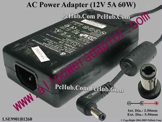 Li Shin LSE9901B1260 AC Adapter 5V-12V 12V 5A, 5.5/2.5mm, 12mm, C14