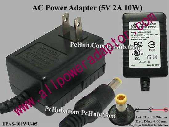 ENG EPAS-101WU-05 AC Adapter 5V-12V 5V 2A 10W, 1.7/4.0mm, US Pluge