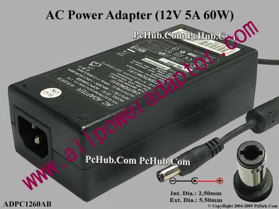 TPV Electronics AC Adapter 5V-12V 12V 5A, 5.5/2.5mm, C14 - Click Image to Close