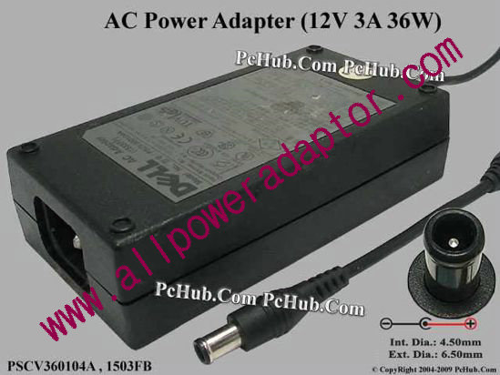 Dell AC Adapter 5V-12V 12V 3A, 6.5/4.5mm With Pin, C14 - Click Image to Close