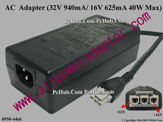 HP AC Adapter 0950-4466, 32V 940mA/ 16V 625mA, 3-pin, (IEC C14) - Click Image to Close