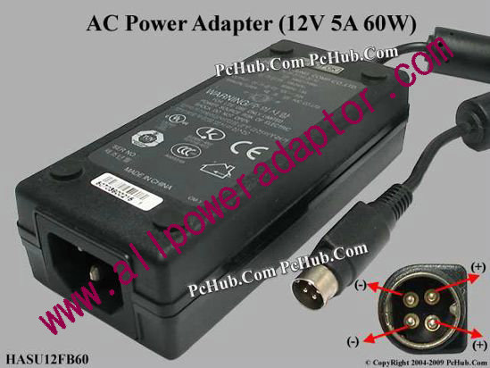 HJC HASU12FB60 AC Adapter 5V-12V 12V 5A, 4-Pin P14=V, C14, New