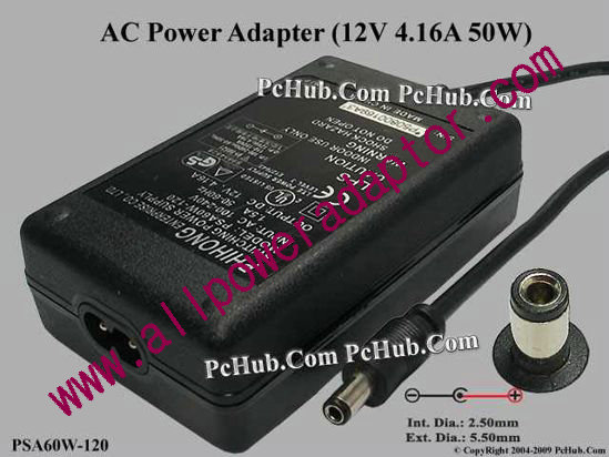 PHIHONG PSA60W-120 AC Adapter 5V-12V 12V 4.16A, 2.5/5.5mm, 2-Prong