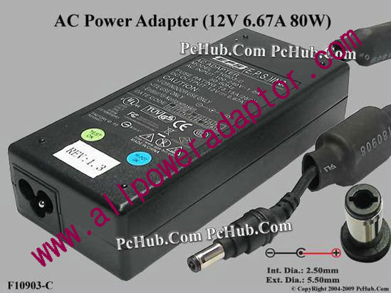 (image for) EPS F10903-C AC Adapter 5V-12V 12V 6.67A, 5.5/2.5mm, 3-Prong