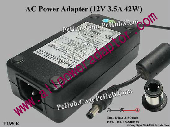 ILAN F1650K AC Adapter 5V-12V 12V 3.5A, 5.5/2.5mm, C14