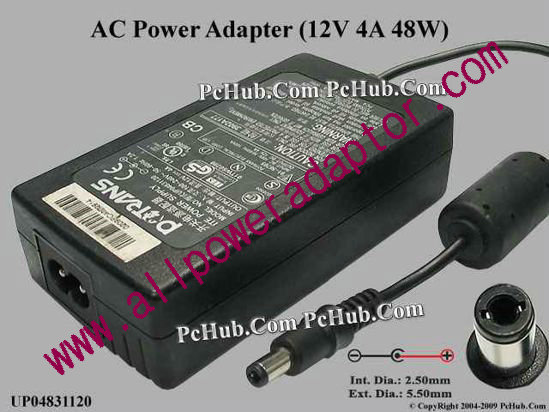 Potrans UP04831120 AC Adapter 5V-12V 12V 4A, 5.5/2.5mm, 2-Prong