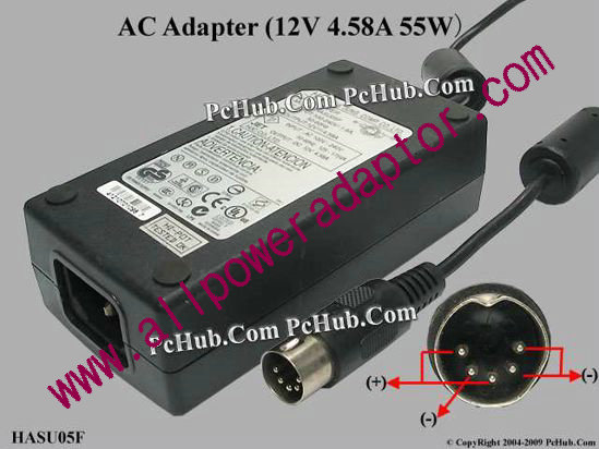 HJC HASU05F AC Adapter 5V-12V 12V 4.58A, 5-Pin P35=V, C14 - Click Image to Close