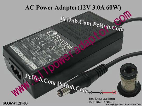 PLEXTOR AC Adapter 5V-12V 2V 3A, 5.5/2.1mm, 2-Prong