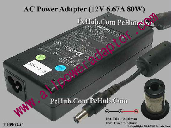 (image for) EPS F10903-C AC Adapter 5V-12V 12V 6.67A, 5.5/2.1mm, 3-Prong