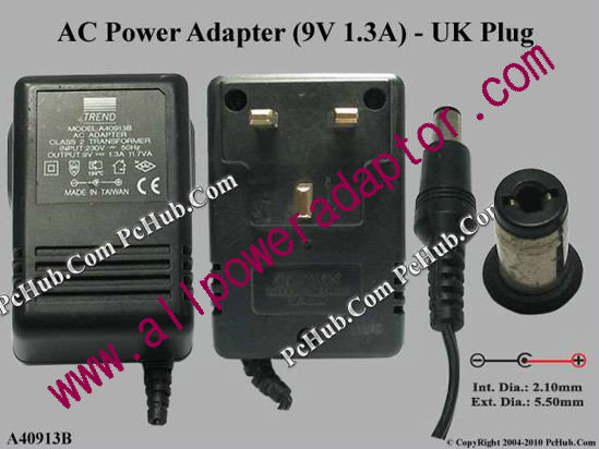 TREND AC Adapter 5V-12V A40913B, 9V 1.3A, Tip-B, UK - Click Image to Close