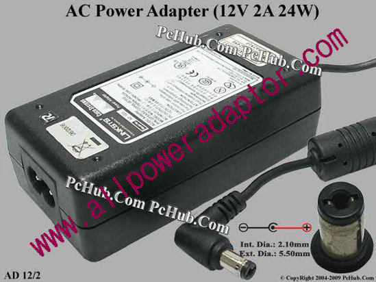 Linksys AD 12/2 AC Adapter 5V-12V 12V 2A, 2.1/5.5mm, 2-Prong