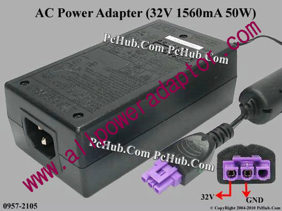 HP AC Adapter 0957-2105, 32V 1560mA, 3-Hole, 2-pin - Click Image to Close