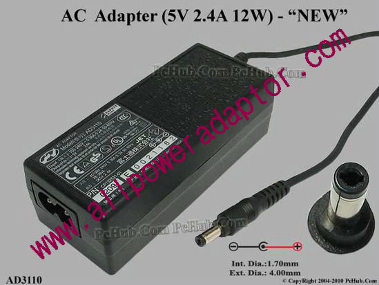 PI AD3110 AC Adapter 5V-12V 5V 2.4A, 4.0/1.7mm, 2-prong, New - Click Image to Close