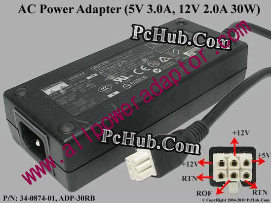 Cisco 34-0874-01 AC Adapter 5V-12V 12V 2A, 5V 3A, 6-Hole, C14