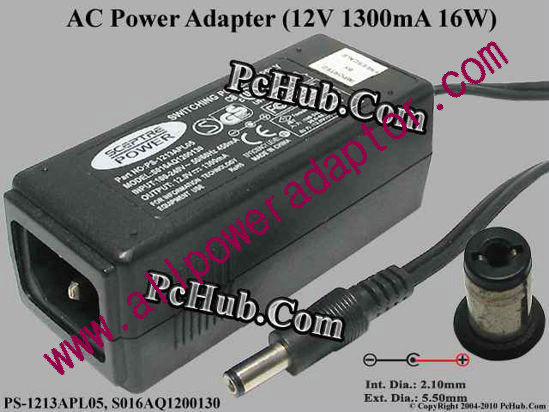 SCEPTRE AC Adapter 5V-12V 12V 1.3A Barrel 5.5/2.1mm, C14