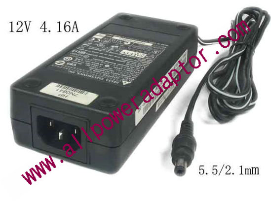 HP AC Adapter 5V-12V 12V 4.16A, Barrel 5.5/2.1mm, IEC C14 - Click Image to Close