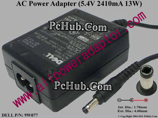 Dell AC Adapter 5V-12V 5.4V 2.41A, 4.0/1.7mm, 2-Prong