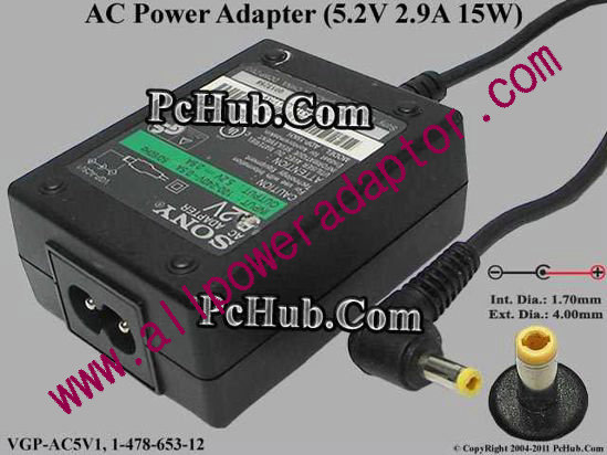 Sony AC Adapter 5V-12V VGP-AC5V1, (1.7/4.0), 2-prong