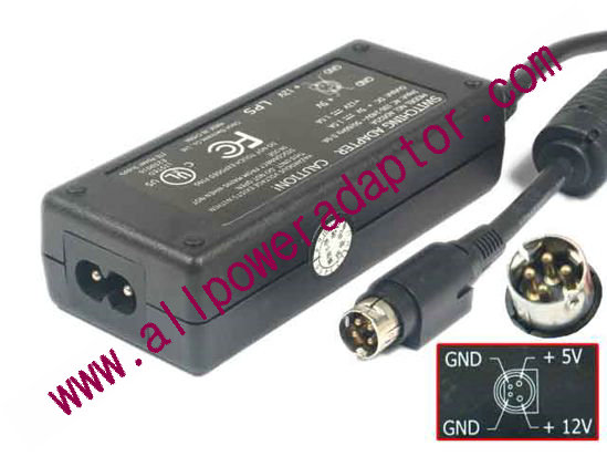 AOK OEM Power AC Adapter 5V-12V 12V 1.5A 5V 1.5A 4-P P1=12V P4=5V, 2 Prong - Click Image to Close