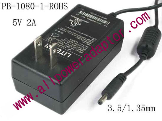 LITE-ON PB-1080-1-ROHS AC Adapter 5V-12V 5V 2A, Barrel 3.5/1.35mm, US 2-Pin Plug - Click Image to Close