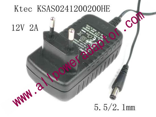 Ktec KSAS0241200200HE AC Adapter 5V-12V 12V 2A, 5.5/2.1mm, EU 2-Pin, New - Click Image to Close