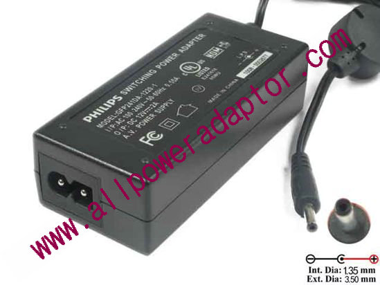 Philips AC Adapter 5V-12V 12V 2A, 3.5/1.35mm, 2-Prong, New - Click Image to Close