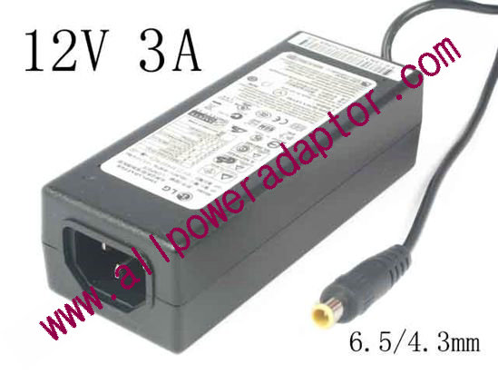 LG AC Adapter 5V-12V LCAP07F, 12V 3A, Barrel 6.5/4.3mm With Pin, IEC C1 - Click Image to Close