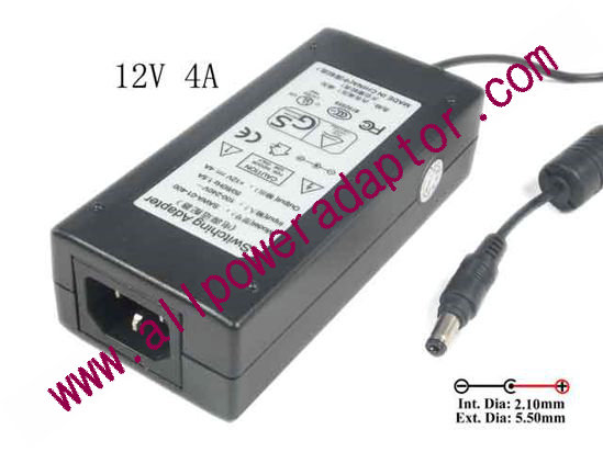 AOK OEM Power AC Adapter 5V-12V 12V 4A, Barrel 5.5/2.1mm, IEC C14